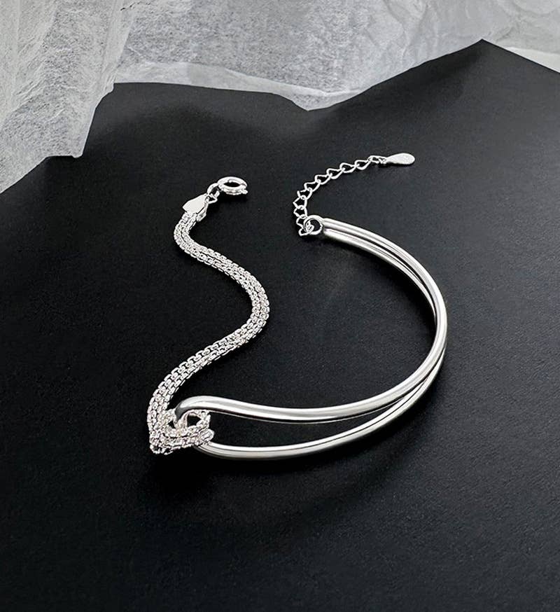 Sterling Silver Half & Half Bracelet