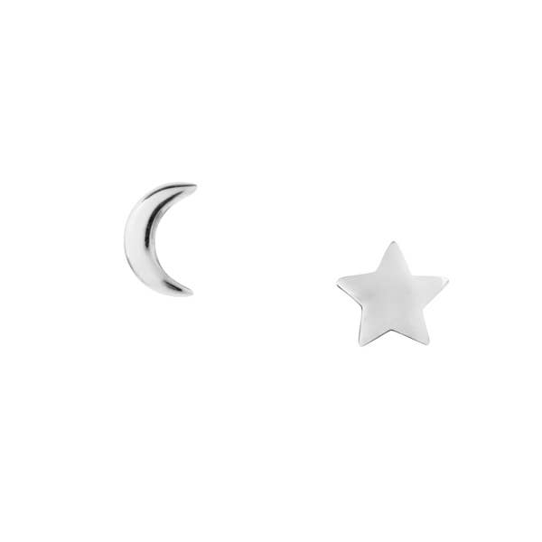 Sterling Silver Moon and Star Studs