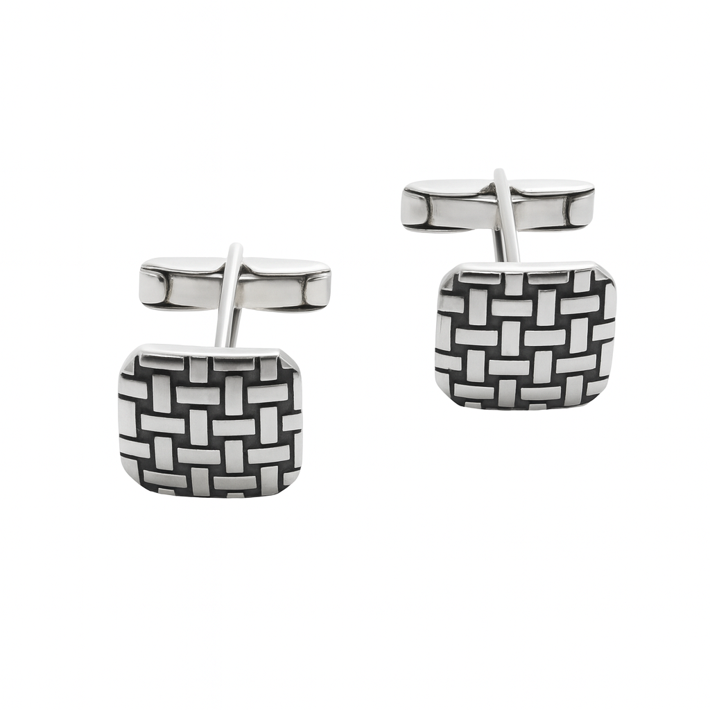 Checked and Oxidised Cufflinks in Sterling Silver