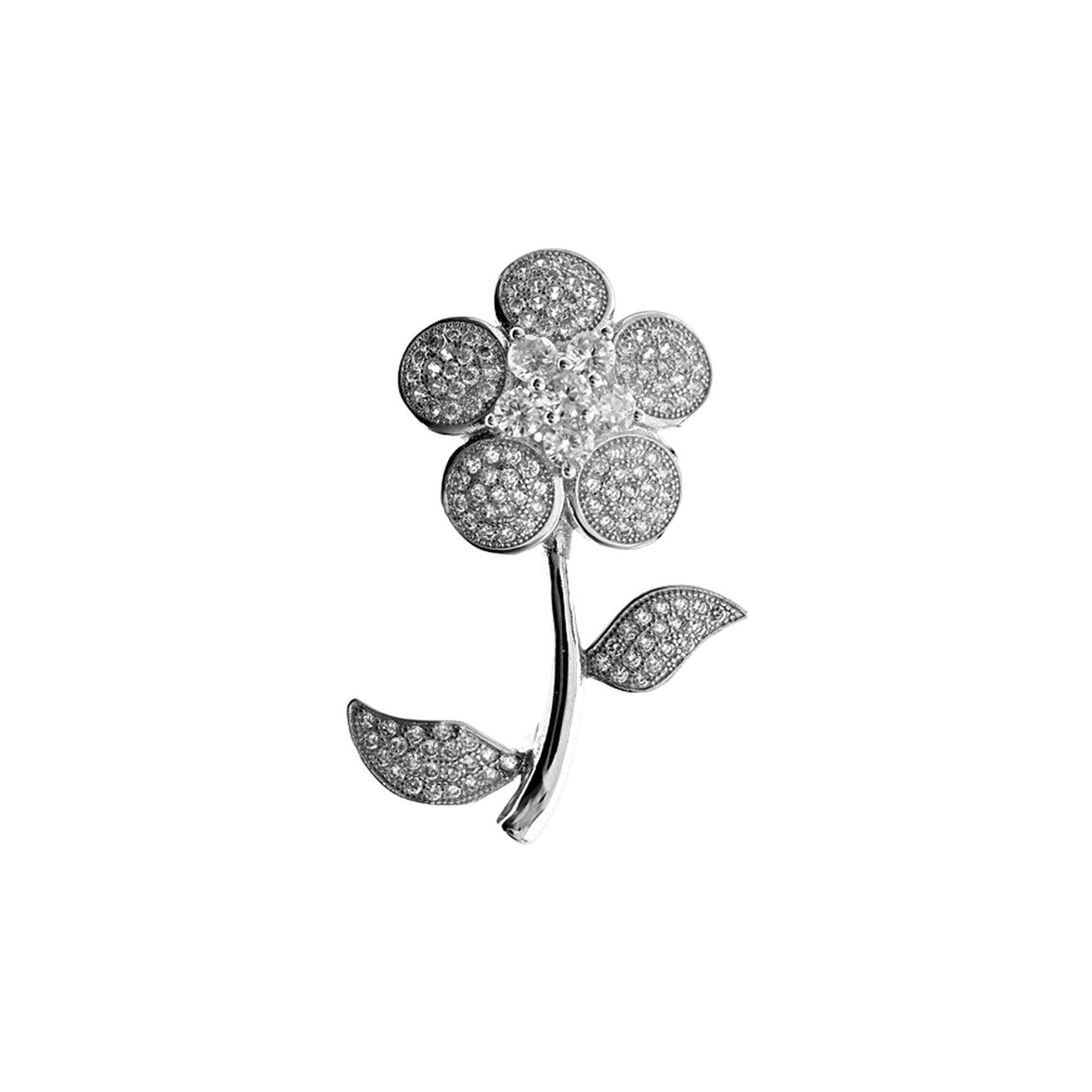 Flower Sprig Brooch in Sterling Silver