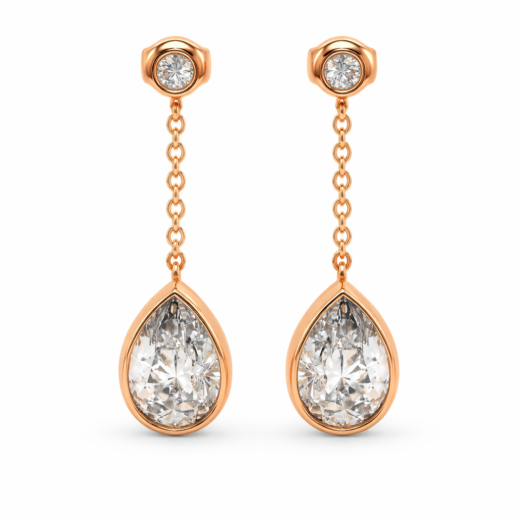 Round & Pear Cascade Drop Bridal Earrings