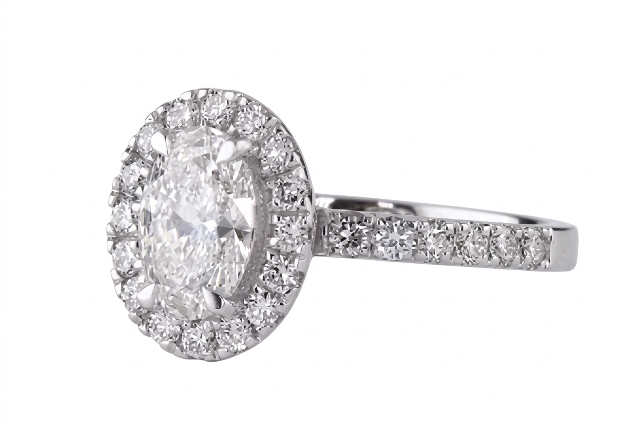 Oval Halo Solitaire Women Ring