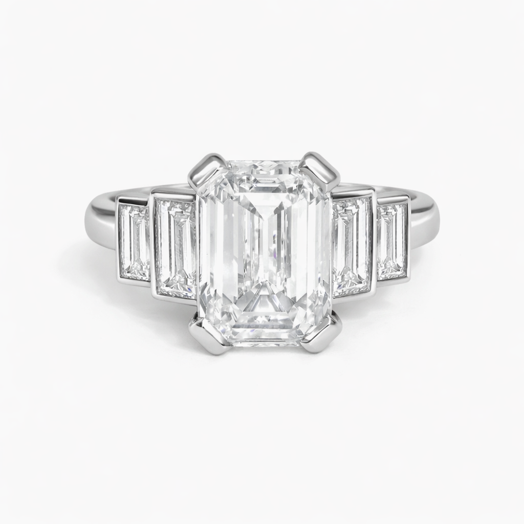 Emerald Cut Baguette Halo Women Ring