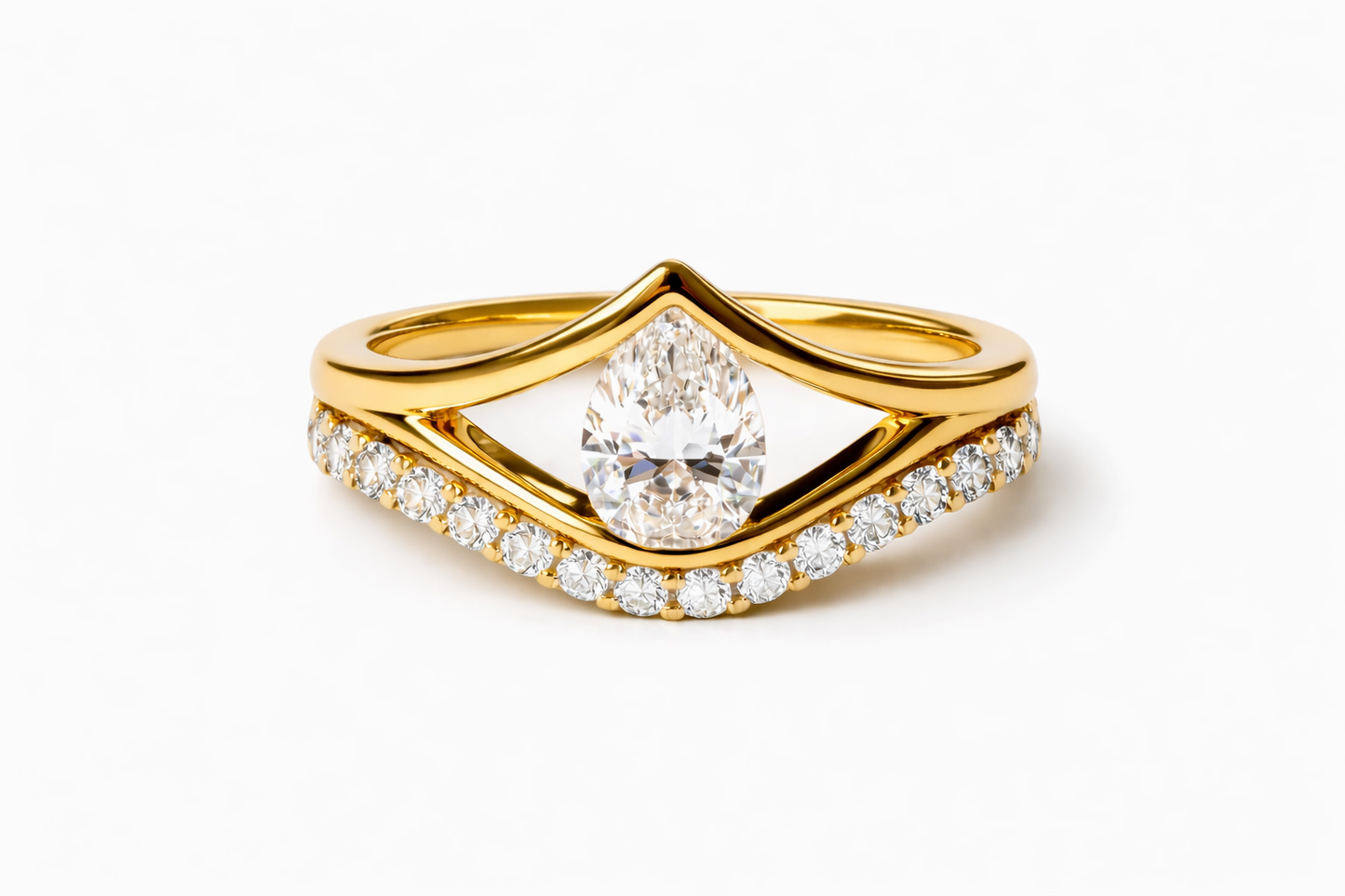 Pear Open Frame Set Women Ring