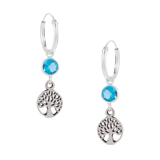Sterling Silver Aqua Tree of Life Loops