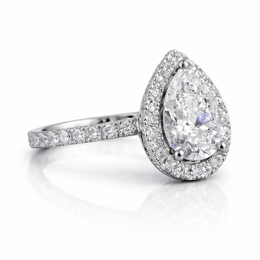 Pear Halo Solitaire Women Ring