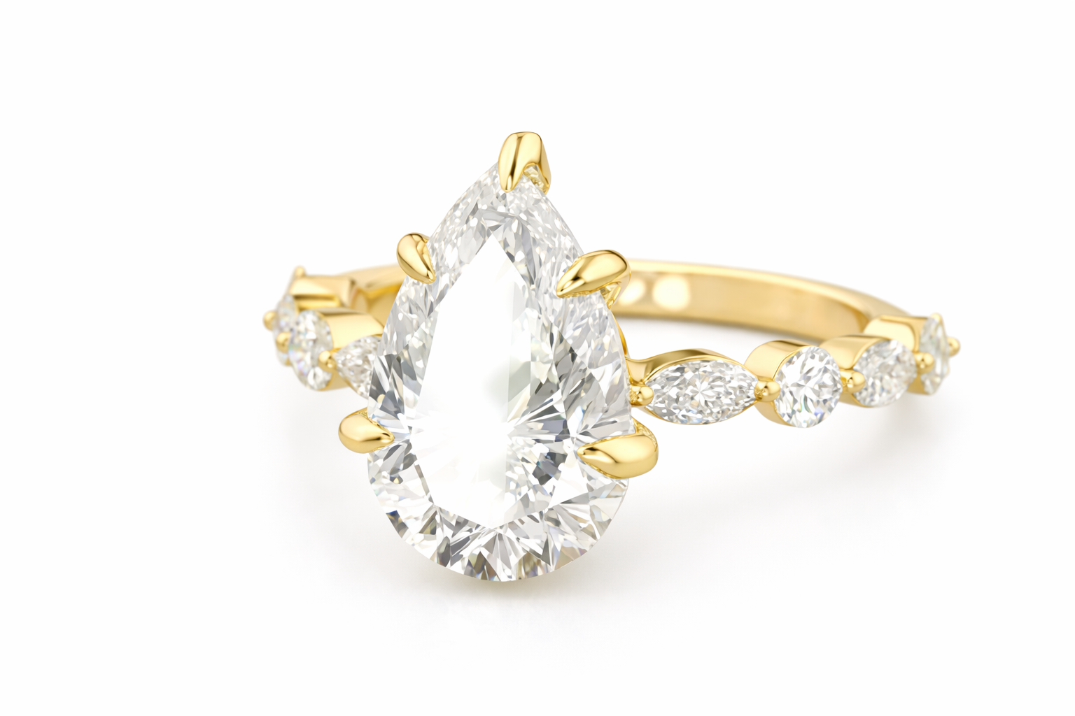 Golden Teardrop Lab Grown Diamond Women Ring – 18K Gold Engagement Ring UK