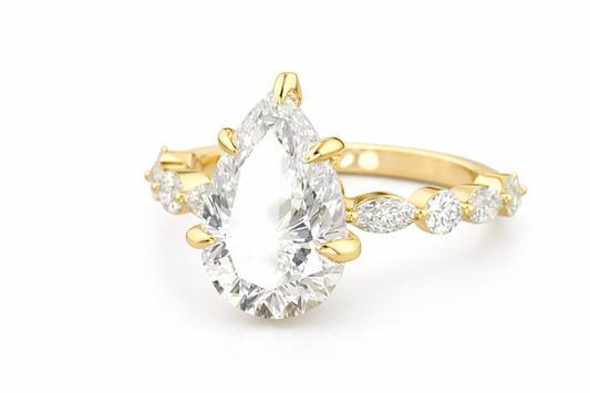 Golden Teardrop Lab Grown Diamond Women Ring – 18K Gold Engagement Ring UK