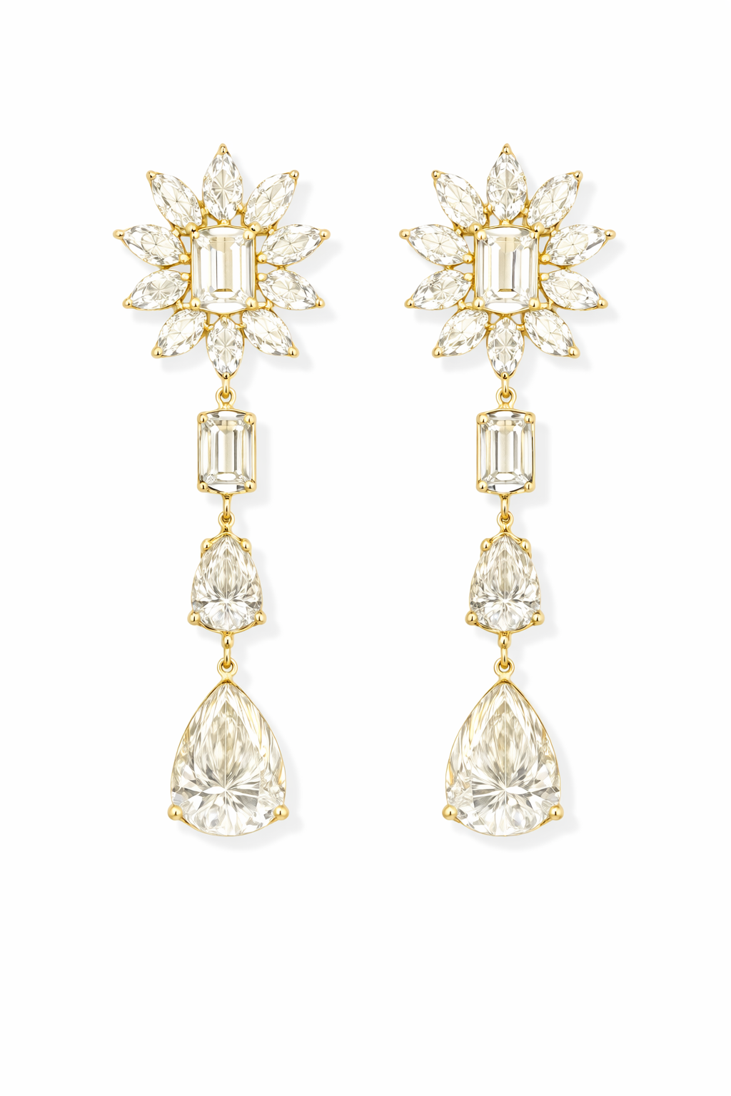 Pear & Emerald Cascade Drop Bridal Earrings