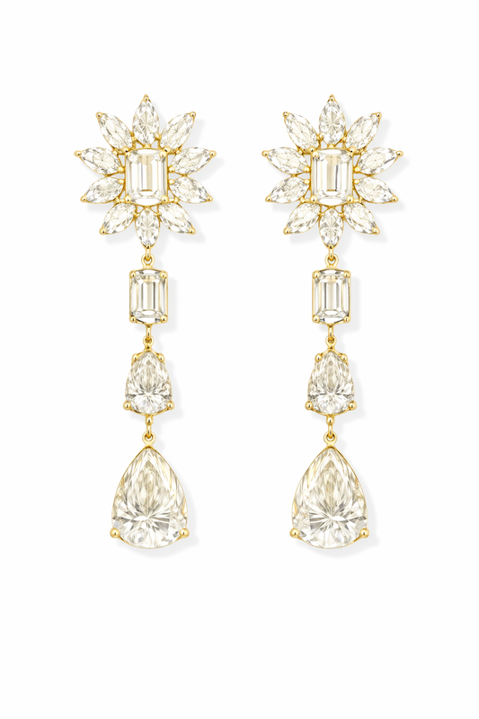 Pear & Emerald Cascade Drop Bridal Earrings