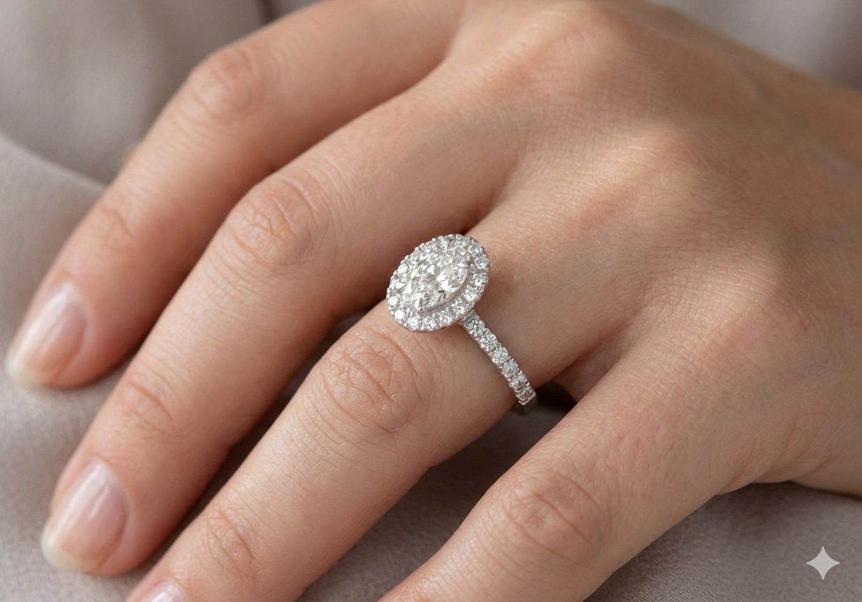 Oval Halo Solitaire Women Ring
