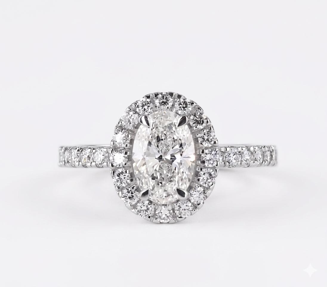 Oval Halo Solitaire Lab Grown Diamond Women Ring – IGI Certified Diamond Ring UK
