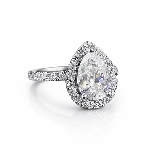 Pear Halo Solitaire Women Ring
